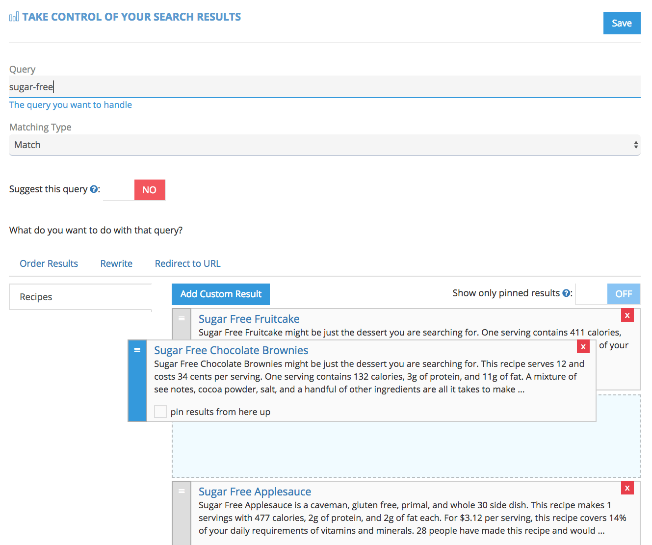 Order search results in Site Search 360